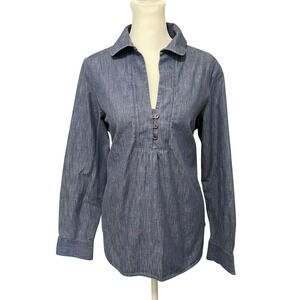 Coldwater Creek Womens Med‎ Pintuck Western Denim Long Sleeve Button Chic Top